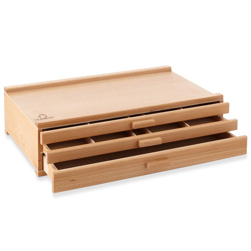 7 Elements 3 Drawer Wooden Artist Storage Supply Box for Pastels, Pencils, Pens, Markers, Brushes and Tools - Image 1
